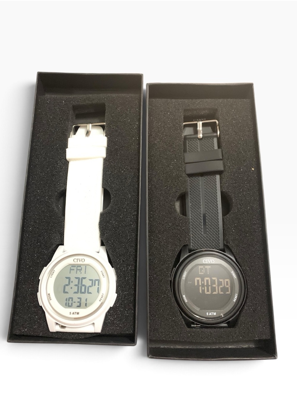 CIVO Digital Quartz Wristwatch Set of 2 White & Black